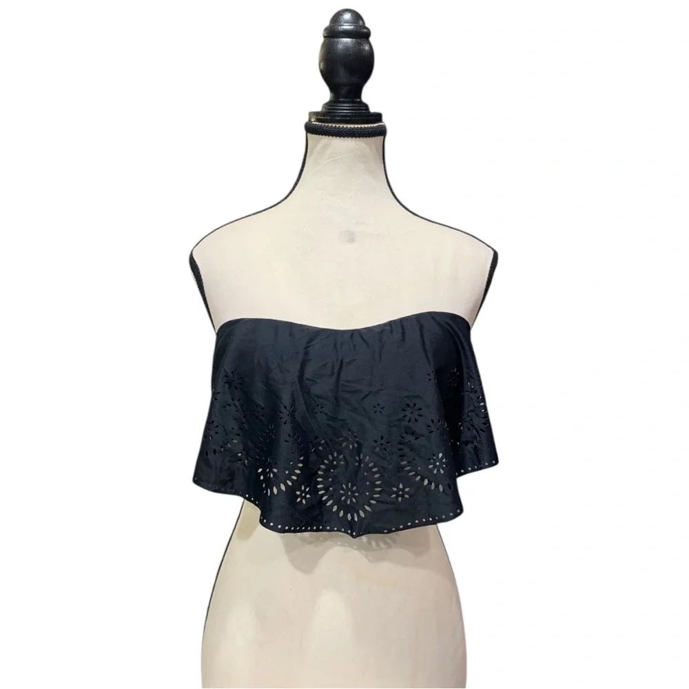 Xhilaration Black Ruffle Bandeau Bikini Top - Picture 8 of 16